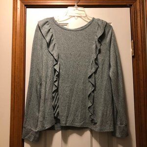 Super soft heather grey ruffled long sleeve
